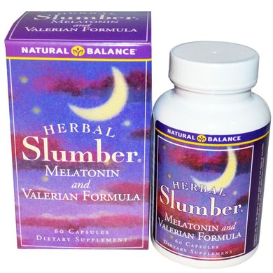 Herbal Slumber, мелатонін і валеріана, Natural Balance, 60 вегетаріанських капсул