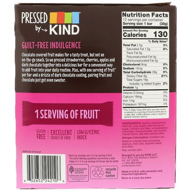 Полуниця в темному шоколаді, KIND Bars, 12 фруктових батончиків, 1,34 унції (38 г) кожен