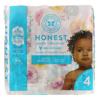 Підгузки, Honest Diapers, Розмір 4, 22 - 37 фунтів, квітка троянди, The Honest Company, 23 підгузника