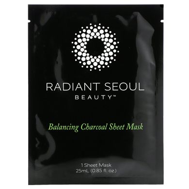 Балансуюча вугільна листова маска, Balancing Charcoal Sheet Mask, Radiant Seoul, 1 листова маска, 0,85 унції (25 мл)