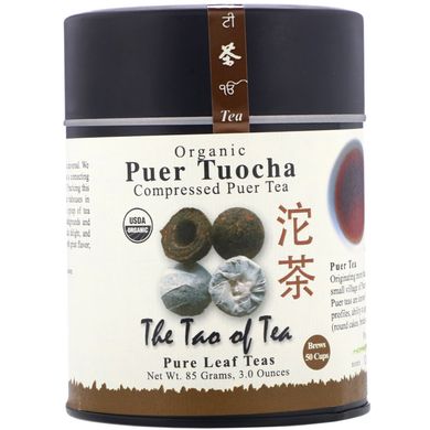 Органічний пуер точа, стислий чай пуер, The Tao of Tea, 4,0 унции (115 г)