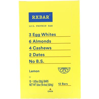 Протеиновый батончик, лимон, RXBAR, 12 батончиков, 52 г каждый купить в Киеве и Украине