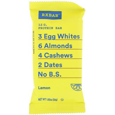 Протеїновий батончик, лимон, RXBAR, 12 батончиків, 52 г кожен