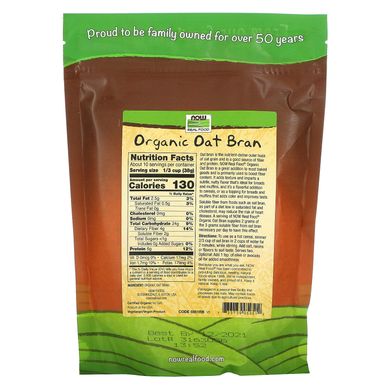 Органічні вівсяні висівки Now Foods (Oat Bran) 397 г