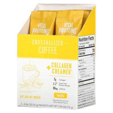 Vital Proteins, Кристалізована кава + вершки з колагеном, ваніль, 7 пакетів по 0,56 унції (16 г) кожен