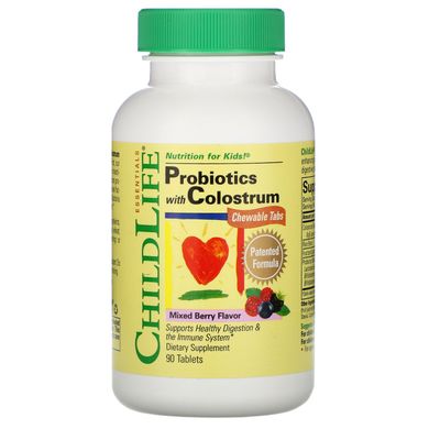 Пробіотики з молозивом, Probiotics with Colostrum, ChildLife, ягоди, 90 жувальних таблеток
