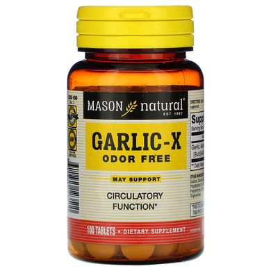 Часник, Garlic X, Mason Natural, без запаху, 100 таблеток