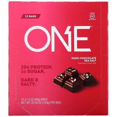 Батончик One, темний шоколад з морською сіллю, One Brands, 12 батончиків, по 60 г (2,12 унції) кожен
