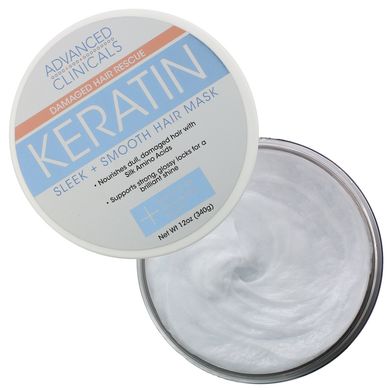 Кератин, маска для гладких волос, Keratin, Sleek + Smooth Hair Mask, Advanced Clinicals, 340 г купить в Киеве и Украине