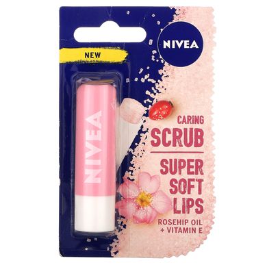 Доглядаючий скраб для губ, масло шипшини + вітамін E, Caring Scrub Super Soft Lips, Rosehip Oil + Vitamin E, Nivea, 4,8 г