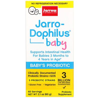 Пробіотики для дитини, 3 мільярди живих бактерій, Jarro-Dophilus Baby, Baby's Probiotic, Jarrow Formulas, 2,1 унції (60 г)