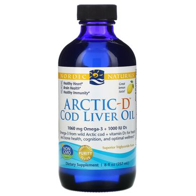 Риб'ячий жир з печінки тріски і D3 Nordic Naturals (Arctic-D Cod Liver Oil) зі смаком лимона 237 мл