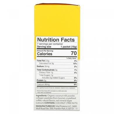Vital Proteins, Кристалізована кава + вершки з колагеном, ваніль, 7 пакетів по 0,56 унції (16 г) кожен