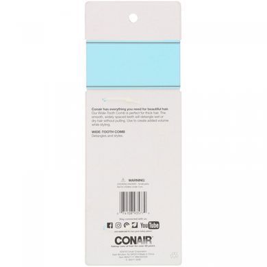 Wide-tooth comb for easy detangling and volume, for thick hair, Conair, 1 pc.