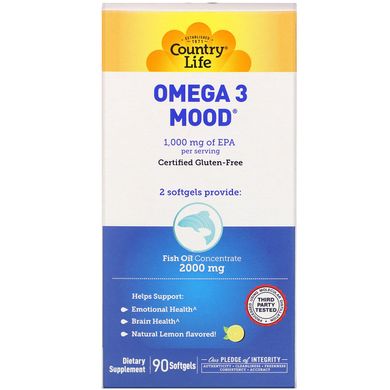 Омега 3 для настрою Country Life (Omega 3 Mood) 2000 мг 90 капсул зі смаком лимона