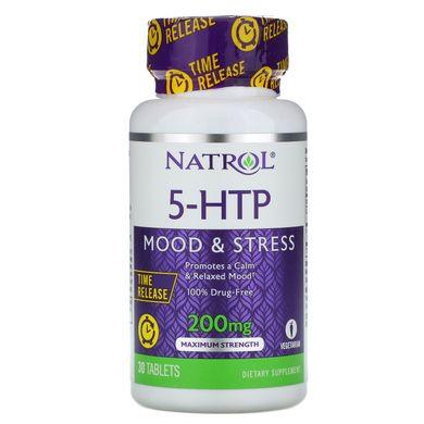 5-HTP (5-гідрокситриптофан), повільне вивільнення, максимальна сила, Natrol, 200 мг, 30 таблеток