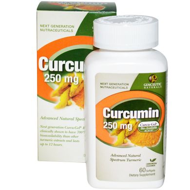 Куркумін, Genceutic Naturals, 250 мг, 60 гелевих капсул