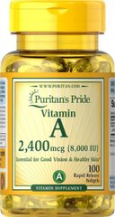 Витамин A Puritan's Pride (Vitamin A) 8000 МЕ 100 капсул купить в Киеве и Украине