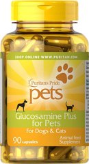 Глюкозамин Плюс для собак и кошек, Glucosamine Plus for Dogs & Cats, Puritan's Pride, 90 капсул купить в Киеве и Украине