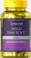 Дикий ямс корінь Puritan's Pride (Wild Yam Root) 450 мг 100 капсул