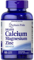 Хелатний кальцій, магній, цинк, Chelated Calcium, Magnesium, Zinc, Puritan's Pride, 100 таблеток
