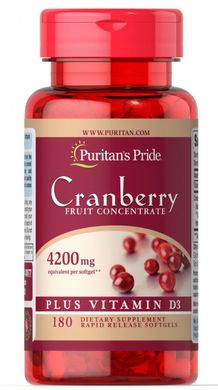 Журавлинний фруктовий концентрат плюс вітамін Д3, Cranberry Fruit Concentrate Plus Vitamin D3, Puritan's Pride, 180 капсул