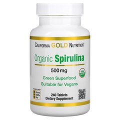 Органічна спіруліна California Gold Nutrition (Organic Spirulina USDA Organic) 500 мг 240 таблеток