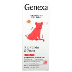 Genexa, Дитячий біль та жар, вік 2+, органічна чорниця, 4 рідкі унції (118 мл)