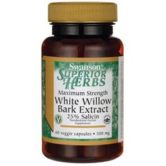 Екстракт кори білої верби, White Willow Bark Extract, Swanson, 500 мг 60 капсул