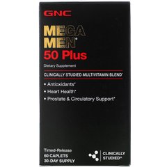 GNC, Mega Men, мультивітаміни для чоловіків віком від 50 років, 60 капсул з повільним вивільненням