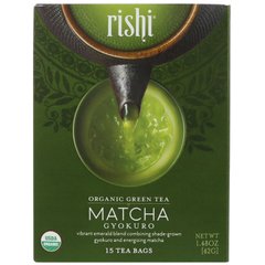 Органічний зелений чай, маття ґьокуро, Rishi Tea, 15 чайних пакетиків, 1,48 унц (42 г)