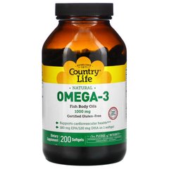 Омега-3, Country Life, 1000 мг, 200 желатинових капсул