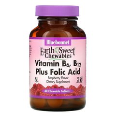 Вітаміни B6 B12 + фолієва кислота Bluebonnet Nutrition (Vitamin B6 B12 plus Folic Acid) 60 таблеток зі смаком малини