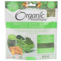 Пробіотична суперзелень з куркумою, Organic Traditions, 3,5 унції (100 г)