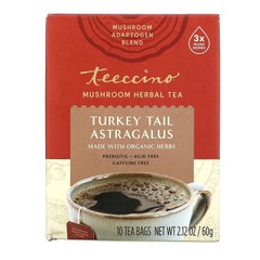 Teeccino, Трав'яний чай з грибами, астрагал із хвоста індички, 10 чайних пакетиків, 2,12 унції (60 г)