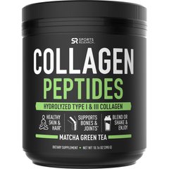 Колагенові пептиди, гідролізовані типу I і III, зелений чай матча, Collagen Peptides, Hydrolyzed Type I,III, Matcha Green Tea, Sports Research, 288 г