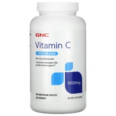 GNC, Вітамін С з цитрусових біофлавоноїдами, з уповільненим вивільненням, 1000 мг, 180 вегетаріанських капсул