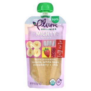 Plum Organics, Mighty Protein & Fiber, банан, белая фасоль, клубника, чиа, крупы, 4 унции (113 г) купить в Киеве и Украине