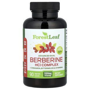 Forest Leaf, Advanced Dual Berberine HCl Complex + Cinnamon, Bittermelon & Gymnema, 90 Vegetable Capsules купить в Киеве и Украине