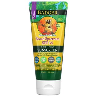 Солнцезащитный крем от насекомых цитронелла и кедр Badger Company (Anti-Bug Sunscreen) 87 мл купить в Киеве и Украине