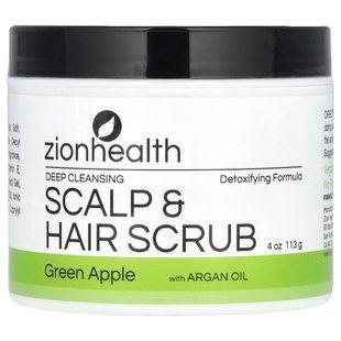 Deeply Cleansing Scrub for Scalp and Hair with Argan Oil, Green Apple, Deep Cleansing Scalp & Hair Scrub with Argan Oil, Green Apple, Zion Health, 113 g.
