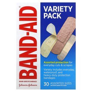 Band Aid, Adhesive Bandages, Variety Pack, Assorted Sizes, 30 Bandages купить в Киеве и Украине