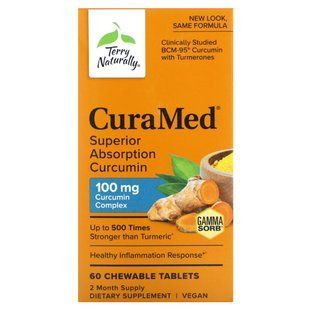 Куркумін для покращеного засвоєння Terry Naturally (CuraMed) 100 мг 60 жувальних таблеток