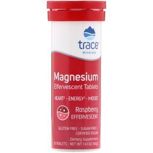 Магний Trace Minerals (Magnesium Effervescent Raspberry) вкус малина 10 шипучих таблеток купить в Киеве и Украине
