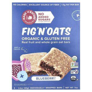 Made in Nature, Fig 'N' Oats&reg;, Blueberry, 5 Individually Wrapped Bars, 1.4 oz (40 g) Each купить в Киеве и Украине