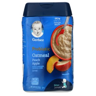 Пробиотические овсяные хлопья, персиковое яблоко, Probiotic Oatmeal Cereal, Peach Apple, Gerber, 227 г купить в Киеве и Украине