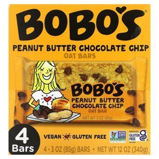 Bobo's Oat Bars, вівсяні батончики з арахісовою пастою та шоколадними крихтами, 4 батончики по 85 г (3 унції)