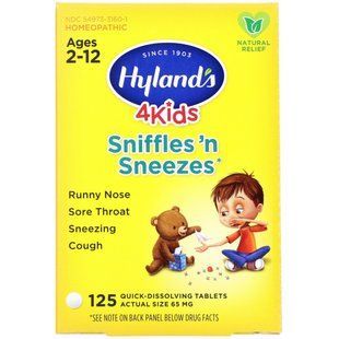4 Kids, for runny nose and sneezing, age 2-12, Hylands, 125 rapid-dissolving tablets