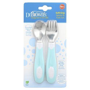Dr. Brown's, Soft Grip Spoon & Fork Set, 12 Months +, Teal, 2 Piece Set купить в Киеве и Украине