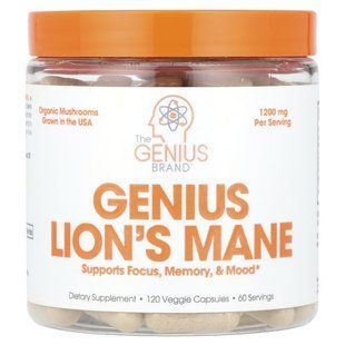 The Genius Brand, Genius Lion's Mane, 1,200 mg, 120 Veggie Capsules (600 mg Per Capsule) купить в Киеве и Украине